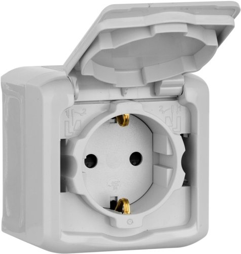 Розетка с заземлением накладная Legrand Quteo 1-м. крышка шторки IP44 серый картинка